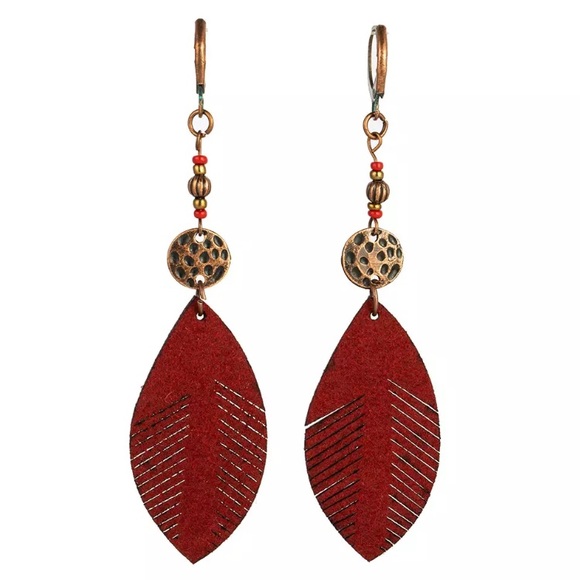 Jewelry - Suede Leaf Dangle Earrings